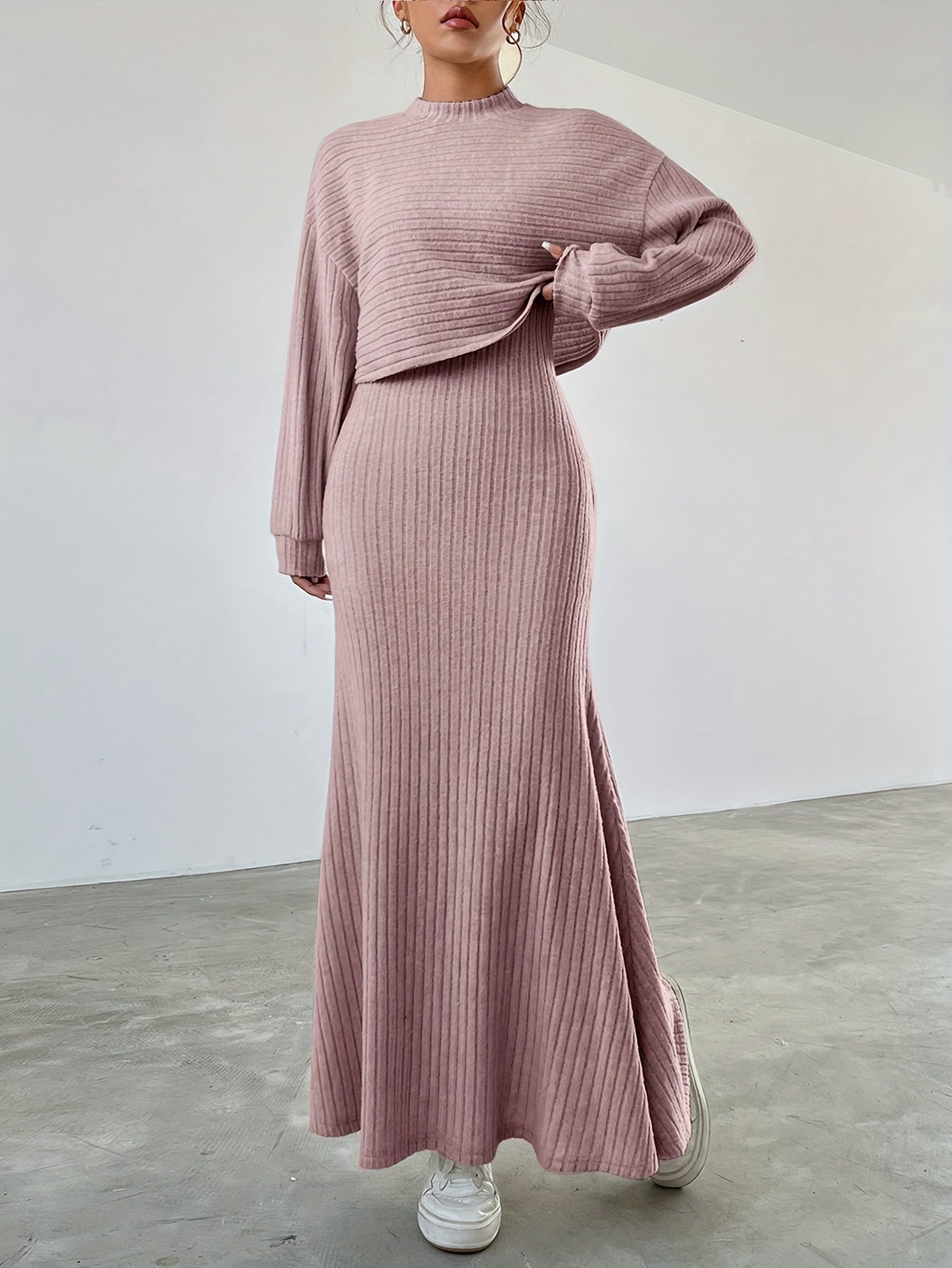 Selene - Ribbed Long Sleeve & Skirt Set