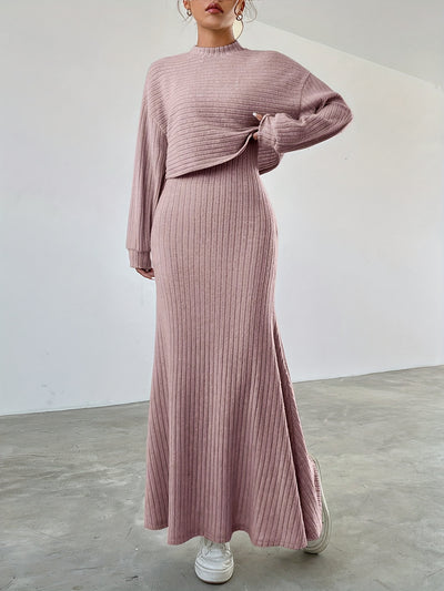 Selene - Ribbed Long Sleeve & Skirt Set