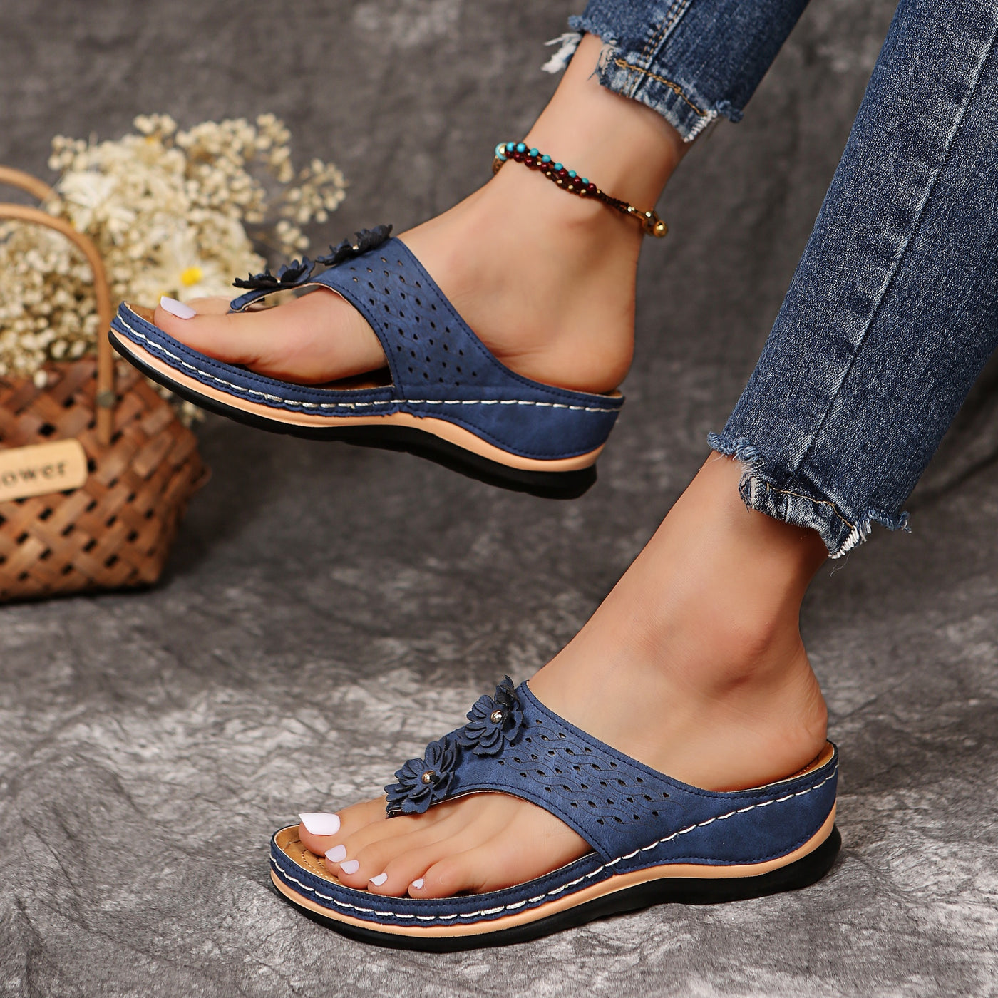 Bianca - Sewn Wedge Flip-Flops