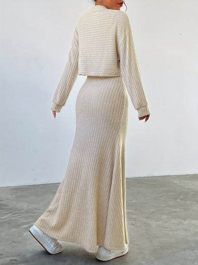 Selene - Ribbed Long Sleeve & Skirt Set