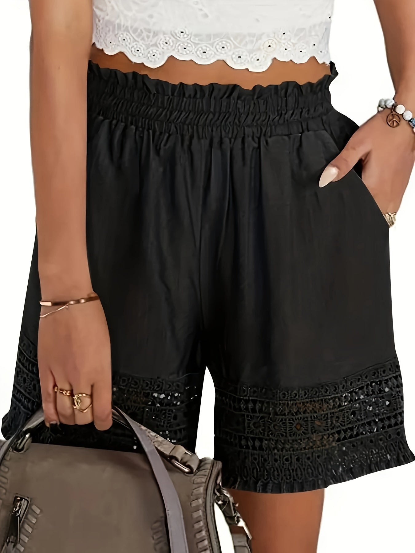 Elysian - Lace-Edged High Waist Shorts