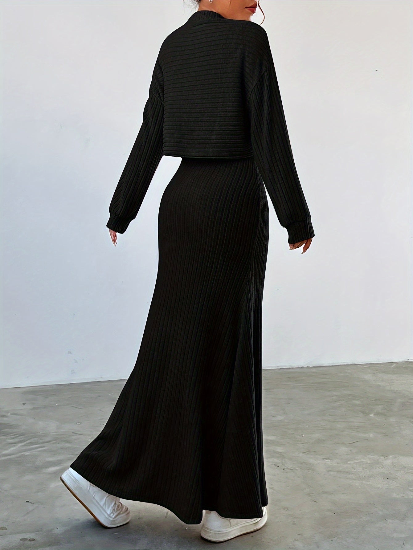 Selene - Ribbed Long Sleeve & Skirt Set