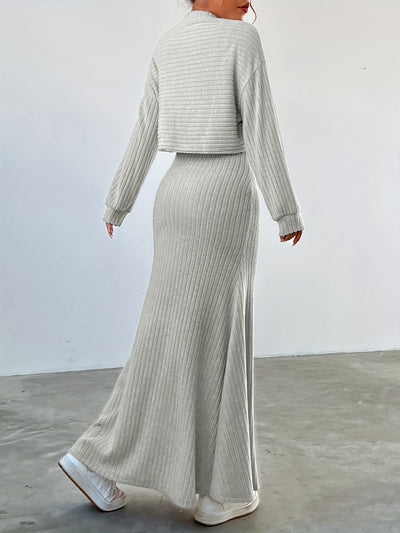 Selene - Ribbed Long Sleeve & Skirt Set