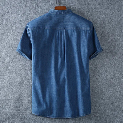 Weston - Premium Short Sleeve Mandarin Denim Shirt (BIG SIZES AVAILABLE)