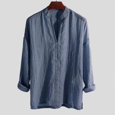 Theo - V-Neck Cotton Linen Long Sleeve Shirt