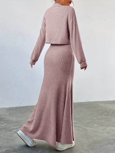 Selene - Ribbed Long Sleeve & Skirt Set